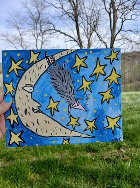Possum Sleeping On Moon Painting